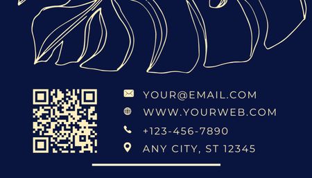 Plantilla de diseño de Oferta de servicios de floristería con ilustración de hoja de Monstera en azul Business Card US 