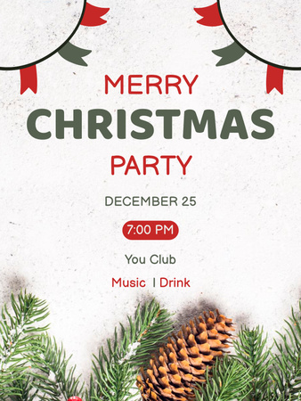 Christmas Party with Twigs and Pine Cone Poster US Design Template