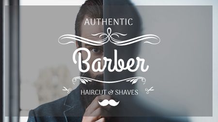 Template di design Barbershop Ad with Man with Beard and Mustache Title