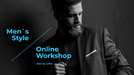 módní online workshop reklama s mužem ve stylovém obleku FB event cover Šablona návrhu