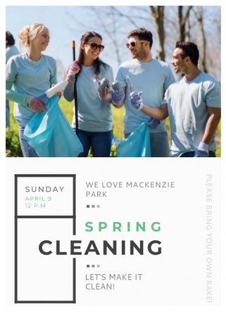 Ecological Event Volunteers Collecting Garbage Invitation Design Template
