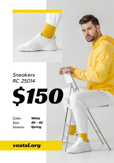 Sneakers Offer with Sportive Man in White Shoes Poster 28x40in Design Template