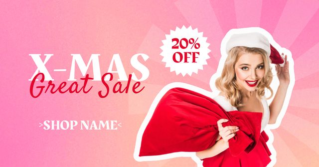 Woman in Santa's Costume on X-mas Great Sale Facebook AD Design Template