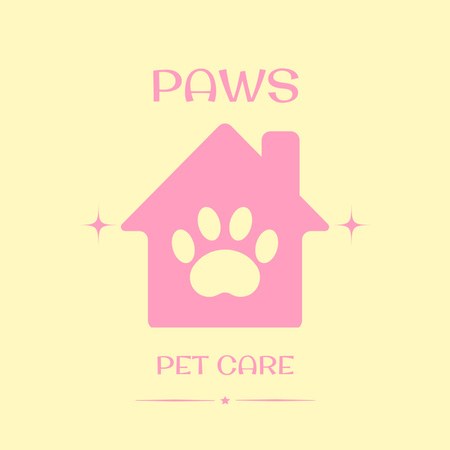 Pet Cafe Emblem with Cute Paw Logo 1080x1080px Design Template