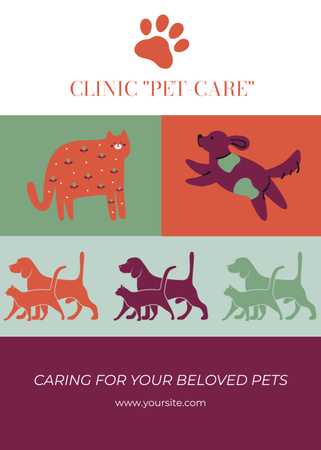 Cute Illustration on Animal Clinic Promotion Flayer Design Template