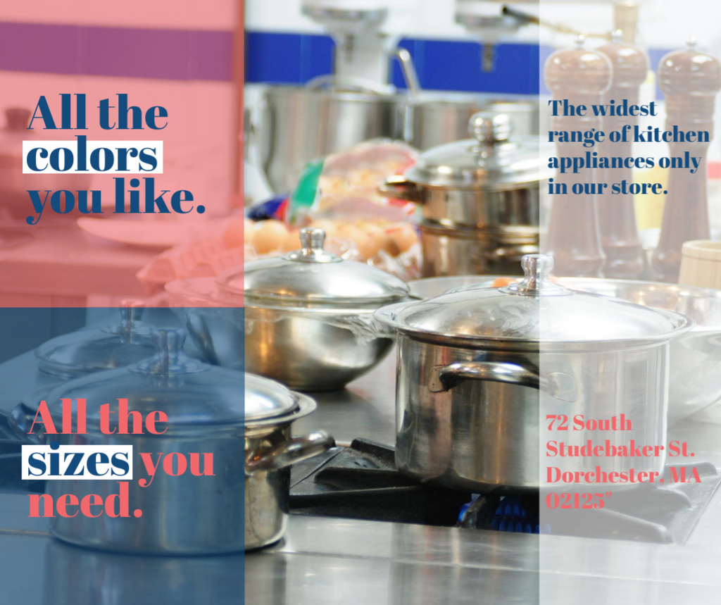 Kitchen Utensils Store Ad Pots on Stove Facebookデザインテンプレート