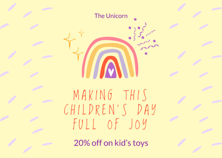Children's Day Offer with Illustration of Cute Rainbow Postcard 5x7in Design Template