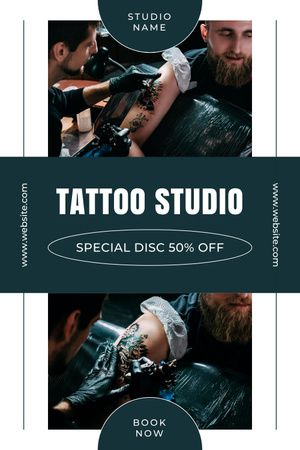 Designvorlage Creative Tattoo Studio Services mit Rabattangebot für Pinterest