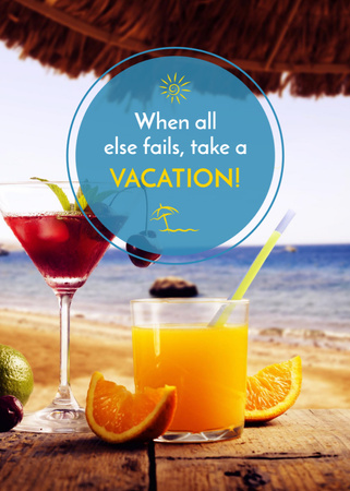 Vacation Offer with Cocktail At Beach Postcard 5x7in Vertical Design Template