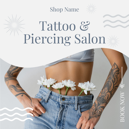 Designvorlage Atemberaubende Tattoo-Kunst und Piercing-Angebot im Salon für Instagram