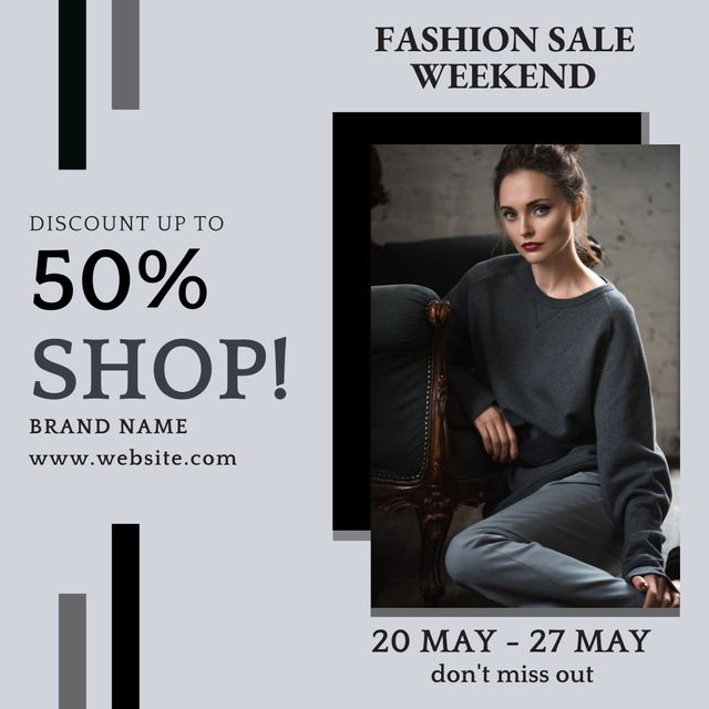 Fashion Ad with Girl in Grey Clothes Instagram Design Template