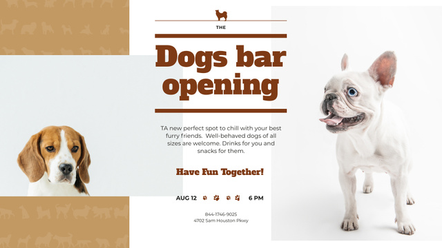 Ontwerpsjabloon van FB event cover van Dogs Bar Ad with Cute Pets