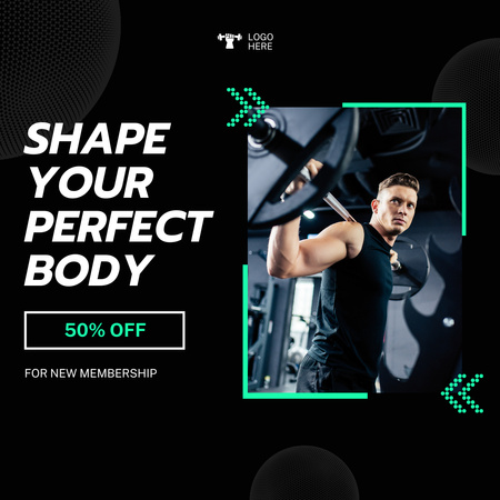 Motivation of Training in Gym with Strong Man Instagram Design Template