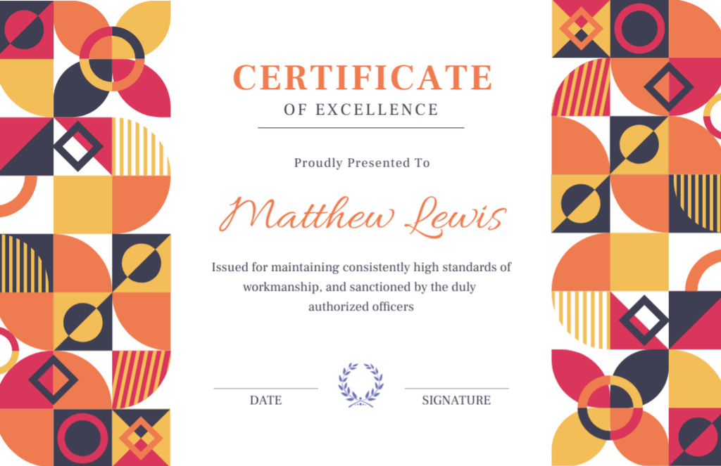 Platilla de diseño Diploma of Excellence with Bright Geometric Pattern Certificate 5.5x8.5in