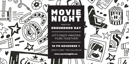 Movie Night Event Announcement with Arts Icons Pattern Twitter Modelo de Design