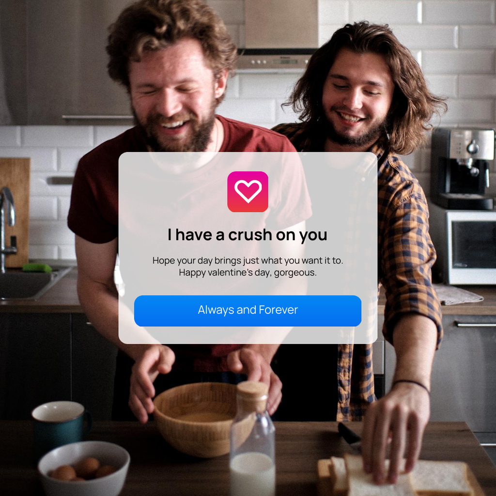 Valentine's Day Greeting with Loving Gay Couple Instagram Modelo de Design