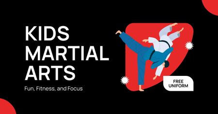 Kids' Martial Arts Course with Illustration of Fight Facebook AD Design Template