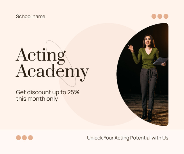 Platilla de diseño Monthly Discount on Training at Acting Academy Facebook