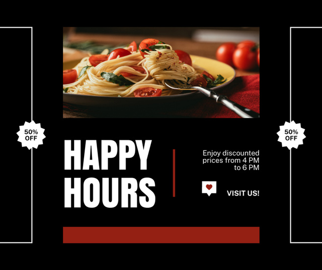 Happy Hours Promo with Delicious Pasta Dish Facebook Tasarım Şablonu