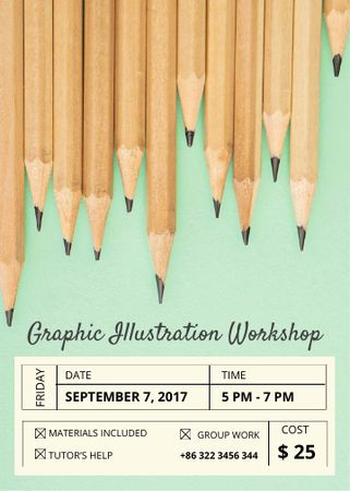 Illustration Workshop Graphite Pencils on Blue Flayer Design Template