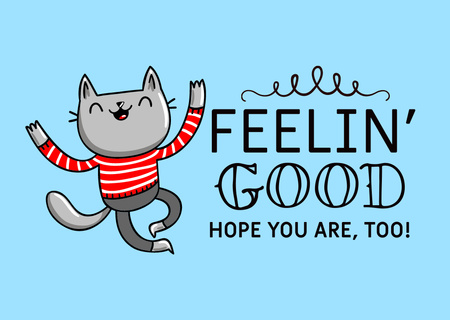 Funny Cat in Striped Red Sweater Card Design Template