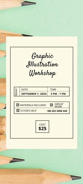 Drawing Workshop With Graphite Pencils Invitation 9.5x21cm Design Template