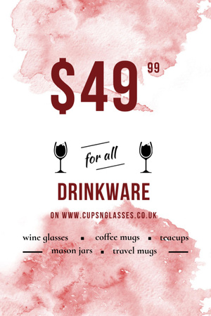 Drinkware Sale with Glass With Red Wine Postcard 4x6in Vertical Design Template
