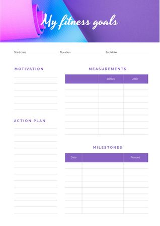 Fitness Goals Planner with Yoga Mat Schedule Planner Design Template