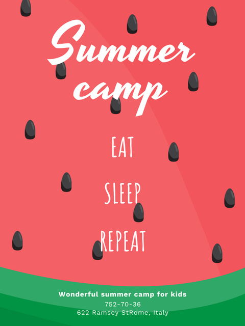 Summer Camp Ad with Watermelon Poster US Modelo de Design
