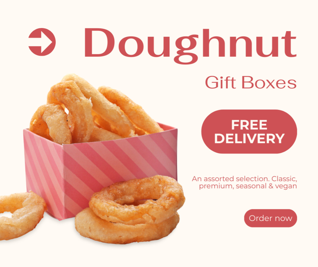 Doughnut Shop Ad with Sweet Rings in Box Facebook Design Template