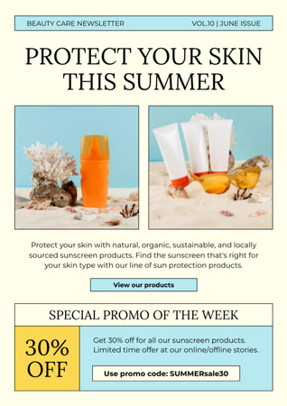 Plantilla de diseño de Crema de protección solar de verano Newsletter 