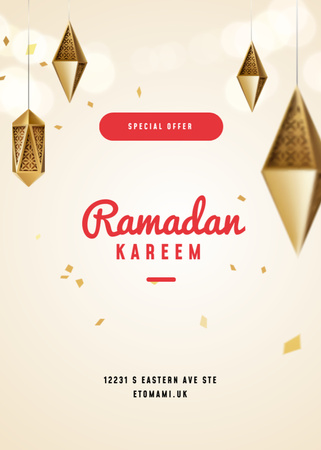Platilla de diseño Ramadan Kareem And Sale Of Geometrical Lanterns In Beige Postcard 5x7in Vertical
