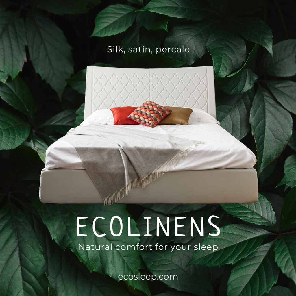 Template di design Ecological Textiles Ad with Bed in Leaves Instagram