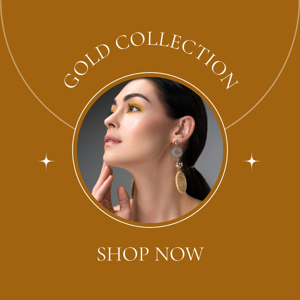 Golden Jewelry Collection Offer with Earrings Instagramデザインテンプレート