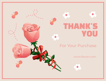Kiitos Pink Roses -ostosviestistäsi Thank You Card 5.5x4in Horizontal Design Template