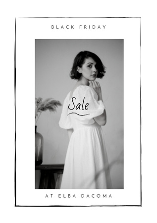 Platilla de diseño Black Friday Sale with Woman in White Clothes Flyer A5