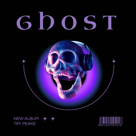 Modèle de visuel Album Cover,skull with headphones - Album Cover