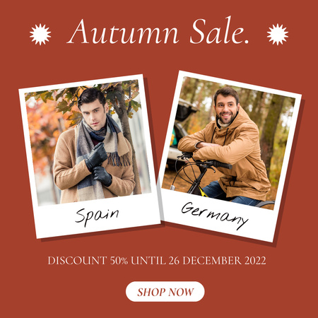 Designvorlage Fashion Fall Sale with Man in Coat für Instagram