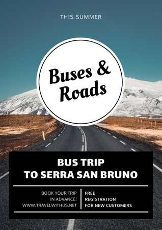 Designvorlage Bus trip with scenic road view für Poster B2