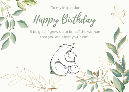 Cute Happy Birthday with Cartoon Bears Card Design Template
