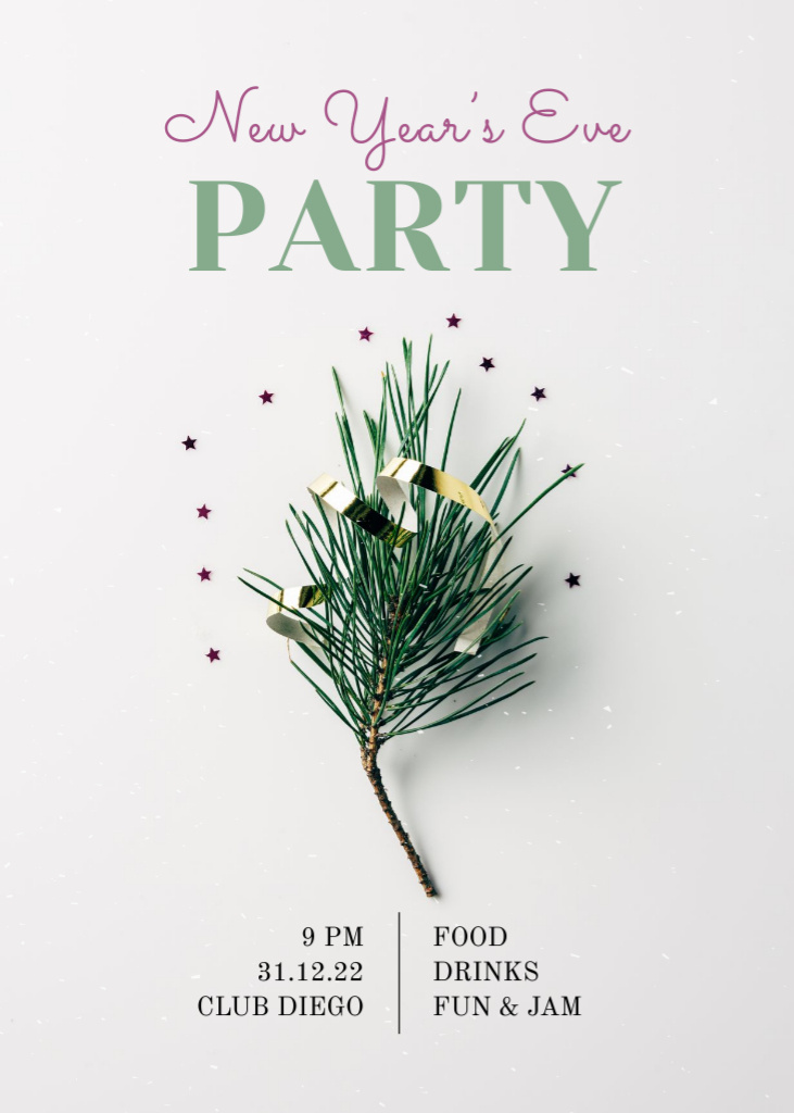 New Year Holiday Party With Pine Branch Invitation tervezősablon