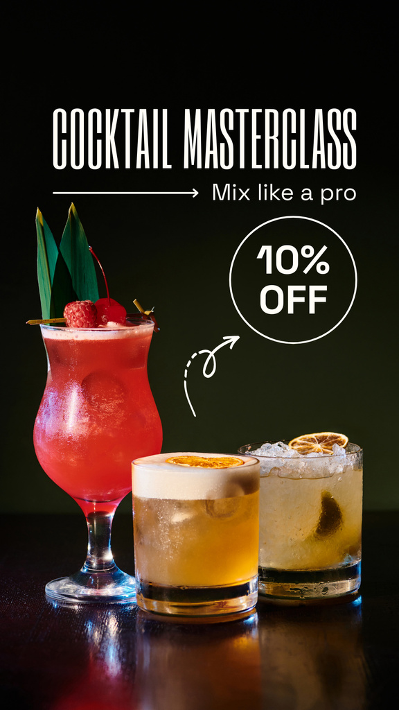 Designvorlage Discount on Master Class on Mixing Cocktails für Instagram Story
