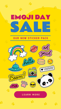 Ontwerpsjabloon van Instagram Story van emoji day sale stickers ingesteld op geel