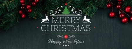 Christmas Greeting with Fir Tree Branches Facebook cover Design Template