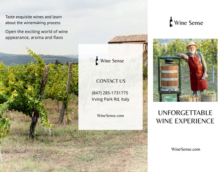 Wine Tasting Announcement with Farmer in Grape Garden Brochure 8.5x11in Design Template