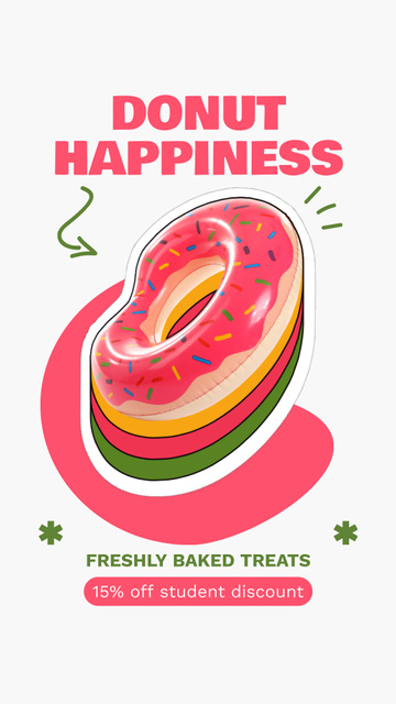 Doughnut Shop Promo with Bright Pink Donut Illustration Instagram Video Story Design Template