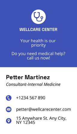 Designvorlage Medical Consultant Services Offer für Business Card US Vertical