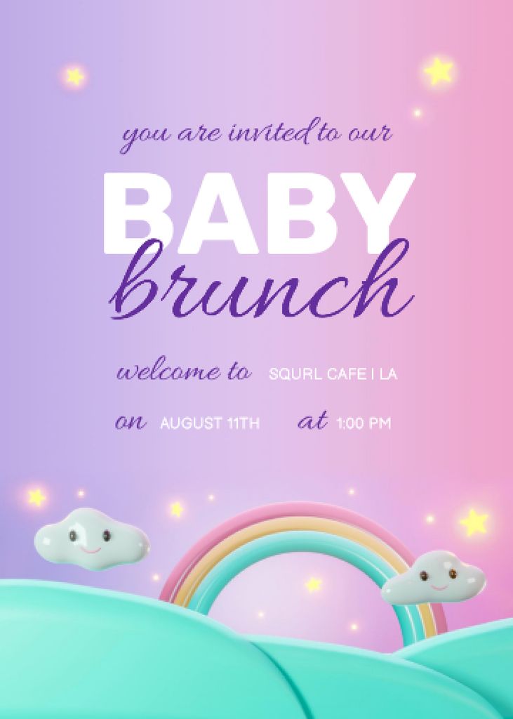 Plantilla de diseño de Baby Brunch Announcement with Cute Rainbow Invitation 
