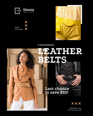 Accessories Store Ad with Women in Leather Belts Poster 16x20in Design Template