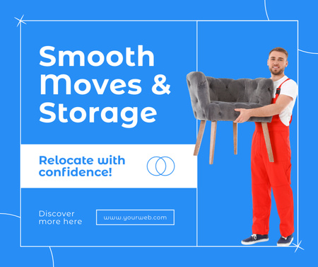 Smooth Moving & Storage Services with Deliver holding Armchair Facebook Design Template